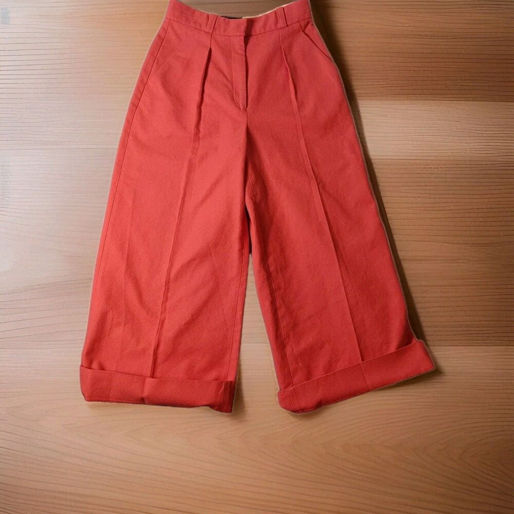 Tara Jarmon Size 36/4  -Cropped Wide-Leg Stretch Pants 3" Cuffed Hem Terracotta